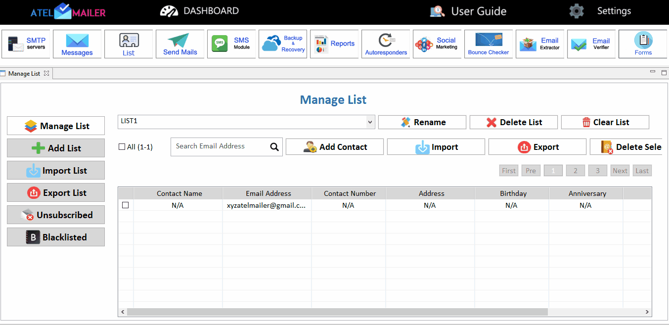 Importing contact list