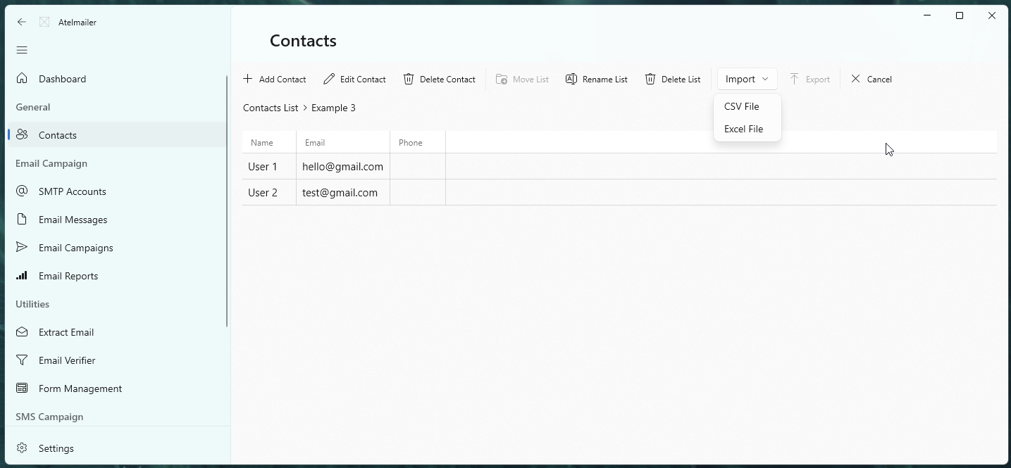 Importing contact list