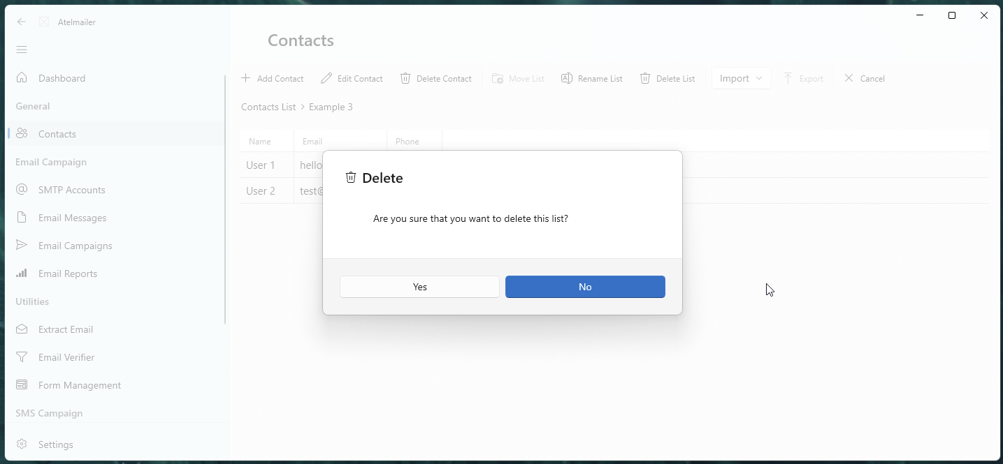 Deleting Contact List